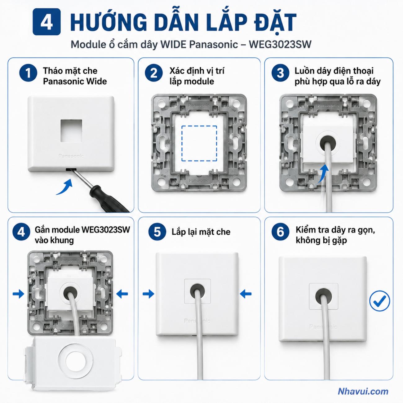 Lỗ ra dây điện thoại phi 9mm/16mm dòng WIDE-W Panasonic